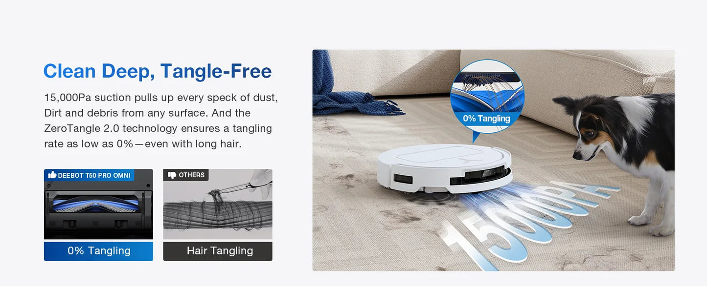 ECOVACS DEEBOT T50 PRO OMNI Robot Vacuum & Mop | 15,000Pa, TruEdge 2.0, ZeroTangle 2.0, OMNI Station — White
