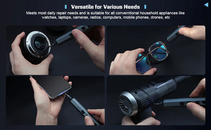 Precision Electric Screwdriver Set 68 in 1 Cordless 64 S2 Precision Drill Bits 5 Torque Settings LED Hand Repair Tool