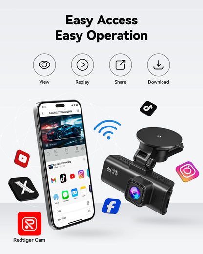 REDTIGER F7NP-EX 4K+1080P Dash Cam Built-in 5.8GHz Wifi And GPS Dash Camera Night Vision Recorder APP Control 24H Parking Monito