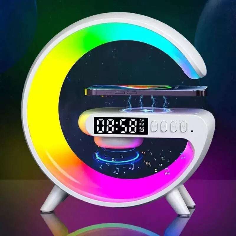 Smart G Lamp Bluetooth Speaker Wireless Charger RGB Alarm Clock Night Light 2025 - White / UNITED KINGDOM