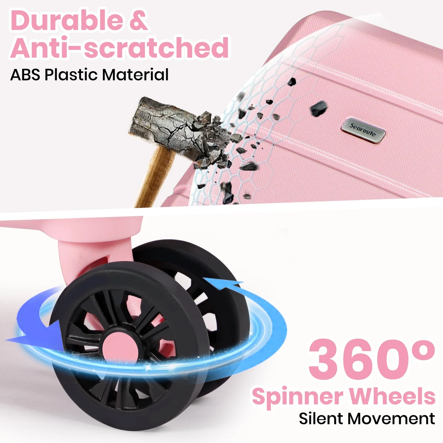 20" Hardshell Carry-On Suitcase | ABS Lightweight, TSA Lock, 4 Spinner Wheels, Cabin-Approved — Pink or Beige