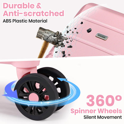 20" Hardshell Carry-On Suitcase | ABS Lightweight, TSA Lock, 4 Spinner Wheels, Cabin-Approved — Pink or Beige