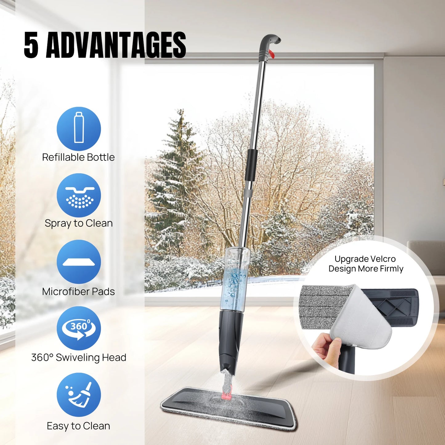 Spray Mop,Microfiber Spray Mop for Floor Cleaning Wet Dry, 360 Degree Spin Dust Home Kitchen Hardwood Floor Flat Mops with 700ML