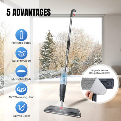 Spray Mop,Microfiber Spray Mop for Floor Cleaning Wet Dry, 360 Degree Spin Dust Home Kitchen Hardwood Floor Flat Mops with 700ML