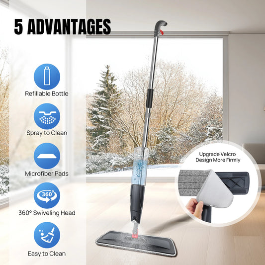 Feytory Microfibre Spray Mop | 2-in-1 Wet & Dry, 700ml Tank, 360° Swivel Head, 3 Washable Pads, Hard Floors & Tiles