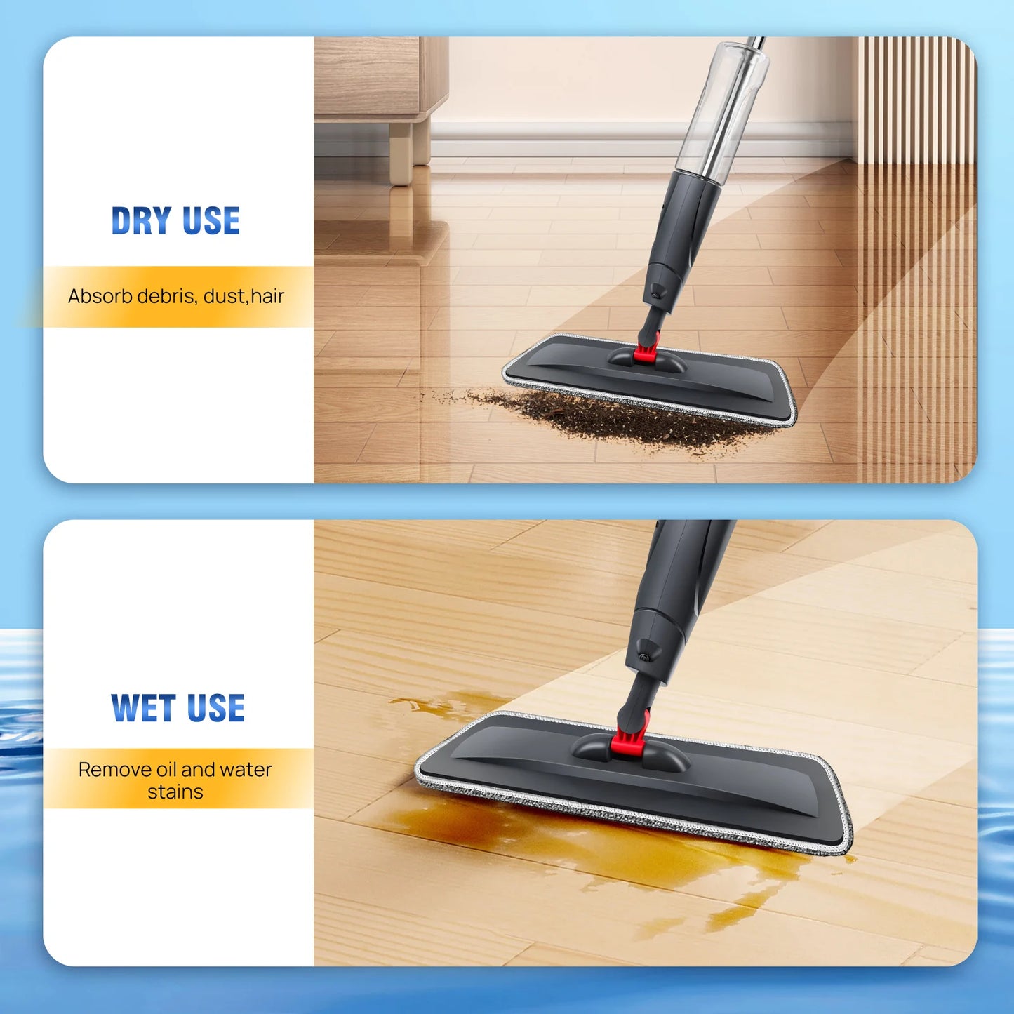 Spray Mop,Microfiber Spray Mop for Floor Cleaning Wet Dry, 360 Degree Spin Dust Home Kitchen Hardwood Floor Flat Mops with 700ML