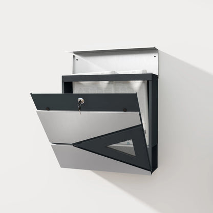 HOMCOM Wall Mounted Post Box - Modern Weatherproof Letterbox with Lock & Keys - Stainless Steel Design for UK Homes