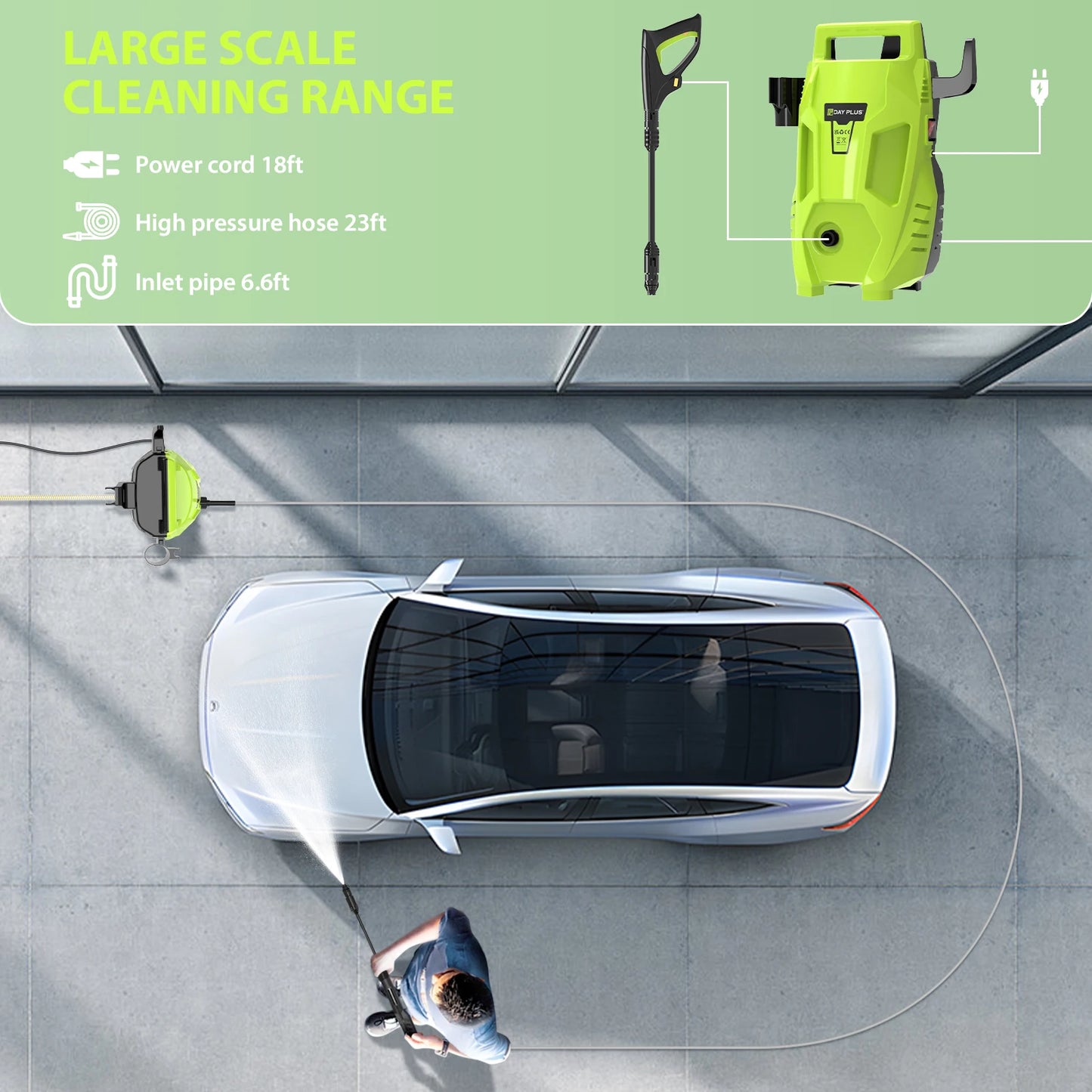 2050PSI Electric High Pressure Washer, 1.6GPM 2300W Washer with 1-180° Adjustable Nozzle and Detergent Tank for Cleaning Car