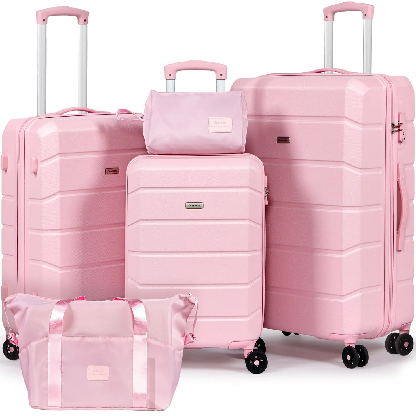 5-Piece ABS Hardshell Luggage Set | TSA Lock, 4 Spinner Wheels, Lightweight Trolley — Pink or Beige