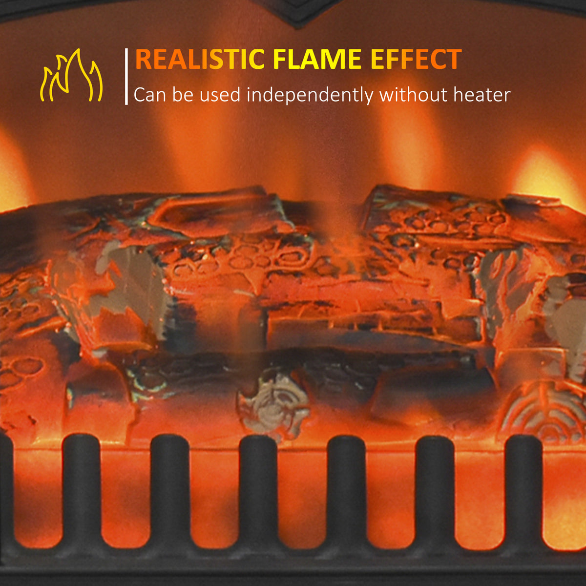 HOMCOM Freestanding Electric Fireplace Indoor Heater Glass View Log Wood Burning Effect Flame Portable Fireplace Stove 1000/2000W Black
