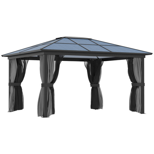 Outsunny 3.6 x 4m Hardtop Gazebo | Polycarbonate Roof, Curtains & Netting