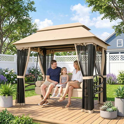 Outsunny 3-Seater Garden Swing Chair | Convertible Patio Bench Bed with Canopy