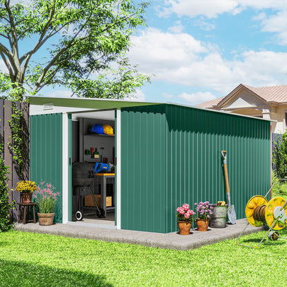 Outsunny 11.3 x 9.2ft Metal Garden Storage Shed | Green Tool & Bike Store