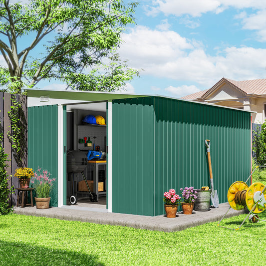 Outsunny 11.3 x 9.2ft Metal Garden Storage Shed | Green Tool & Bike Store