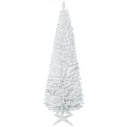 HOMCOM 6ft Unlit Artificial Christmas Tree, Pencil Slim Xmas Tree with Solid Stand and Realistic Branches, White