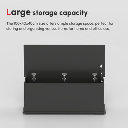 HOMCOM 113L Storage Chest, Storage Box with Flip-Top Lid and 2 Safety Hinges, Storage Trunk for Living Room, Entryway, 100 x 40 x 40 cm, Black