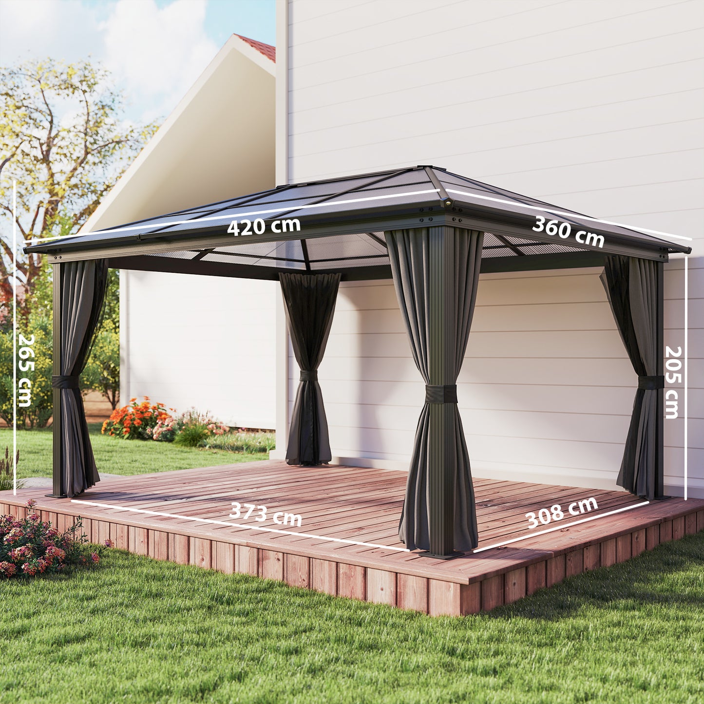 Outsunny 3.6 x 4m Hardtop Gazebo | Polycarbonate Roof, Curtains & Netting