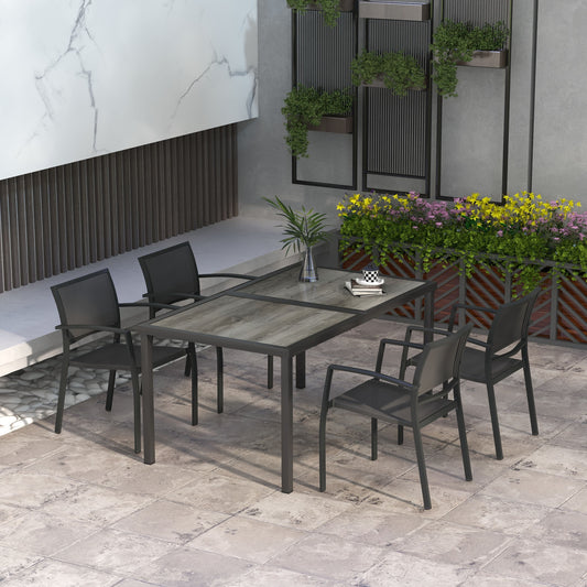 Outsunny 5-Piece Outdoor Dining Set | Wood-Effect Table
