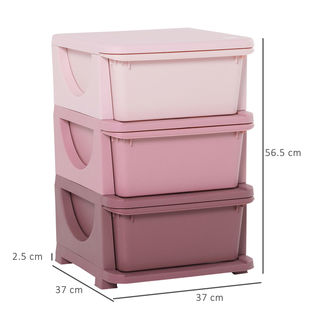HOMCOM 3 Drawers Plastic Kids Storage Units, 3 Tier Children Toy Chest for Nursery, Playroom, Bedroom, Pink