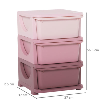 HOMCOM 3 Drawers Plastic Kids Storage Units, 3 Tier Children Toy Chest for Nursery, Playroom, Bedroom, Pink