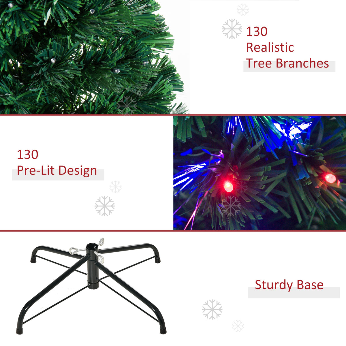 HOMCOM 4 Feet Prelit Artificial Christmas Tree with Multi-Coloured Fiber Optic LED Light, Holiday Home Xmas Decoration, Green