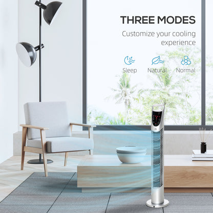 HOMCOM 31" Bladeless Tower Fan | 70° Oscillation, 37.8dB Quiet, 7.5H Timer, Remote Control — Silver