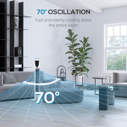 HOMCOM 31" Bladeless Tower Fan | 70° Oscillation, 37.8dB Quiet, 7.5H Timer, Remote Control — Silver