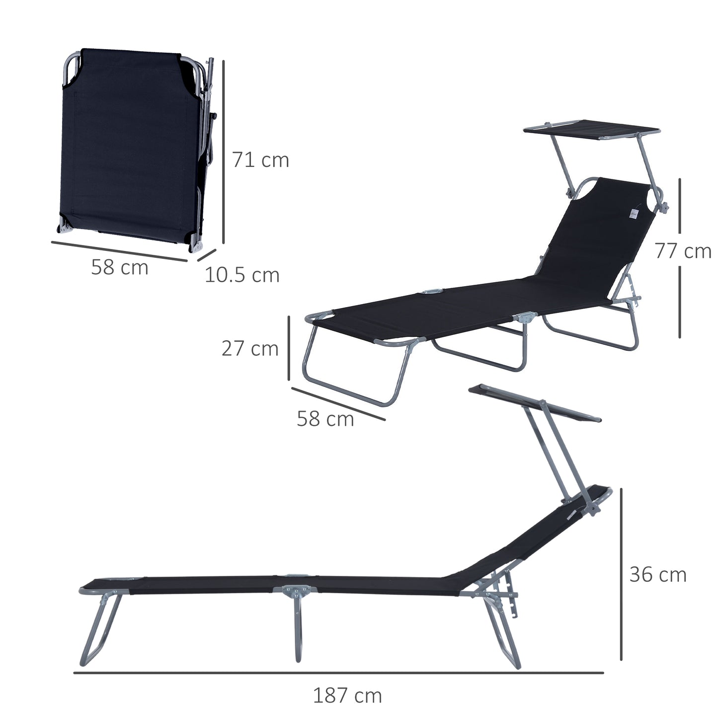 Outsunny 2-Piece Folding Sun Lounger Set | Adjustable Shade