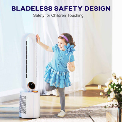 HOMCOM Bladeless Tower Fan with Humidifier & UV Sterilisation | 28dB, 12 Speeds, 90° Oscillation, 8H Timer — White