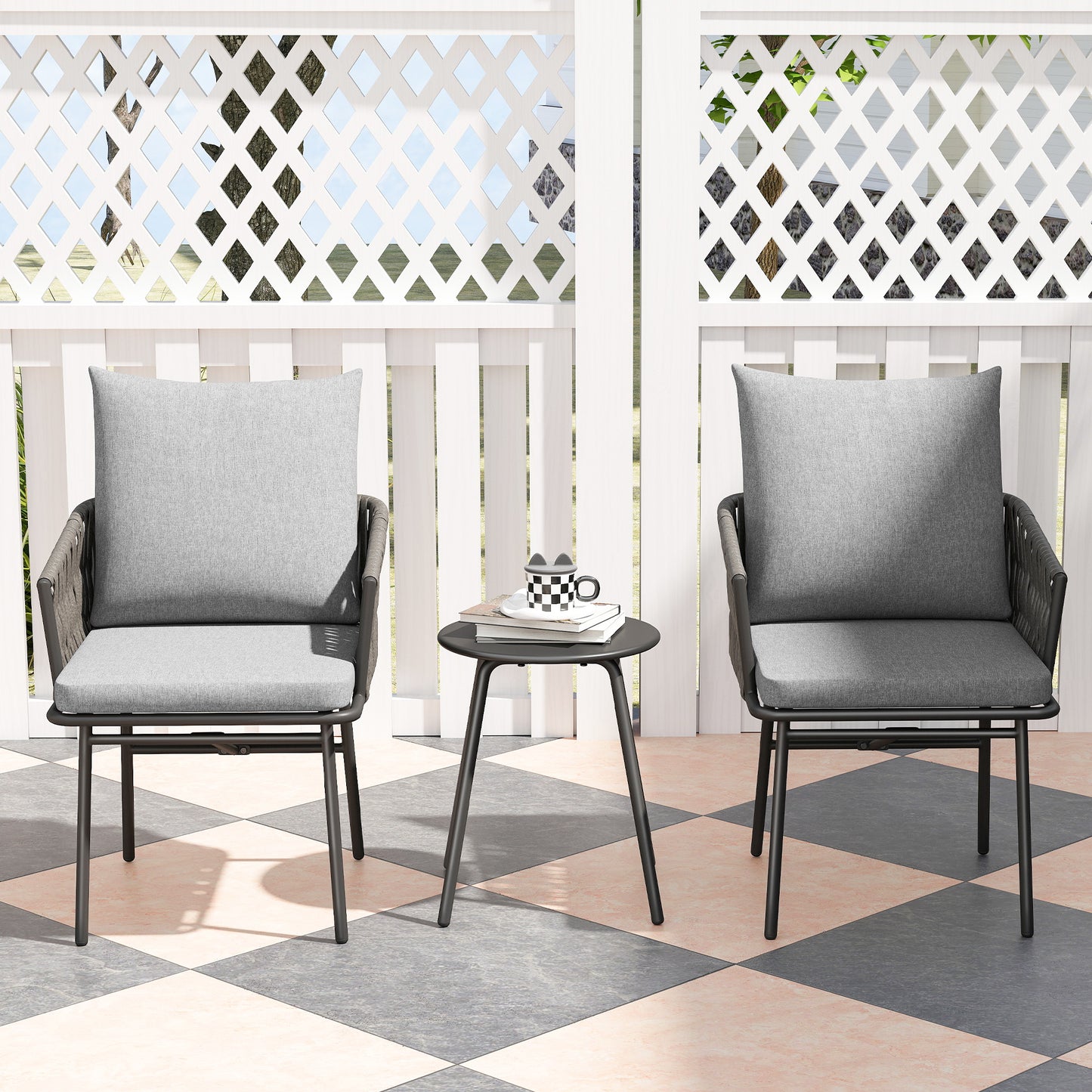 Outsunny 3-Piece Rattan Bistro Set | Garden Table & Chairs