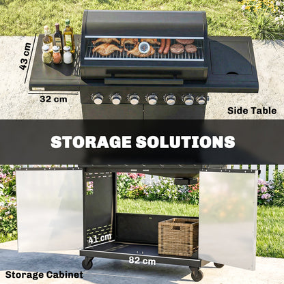 Outsunny six plus one burner gas barbecue grill in black - product view 7
