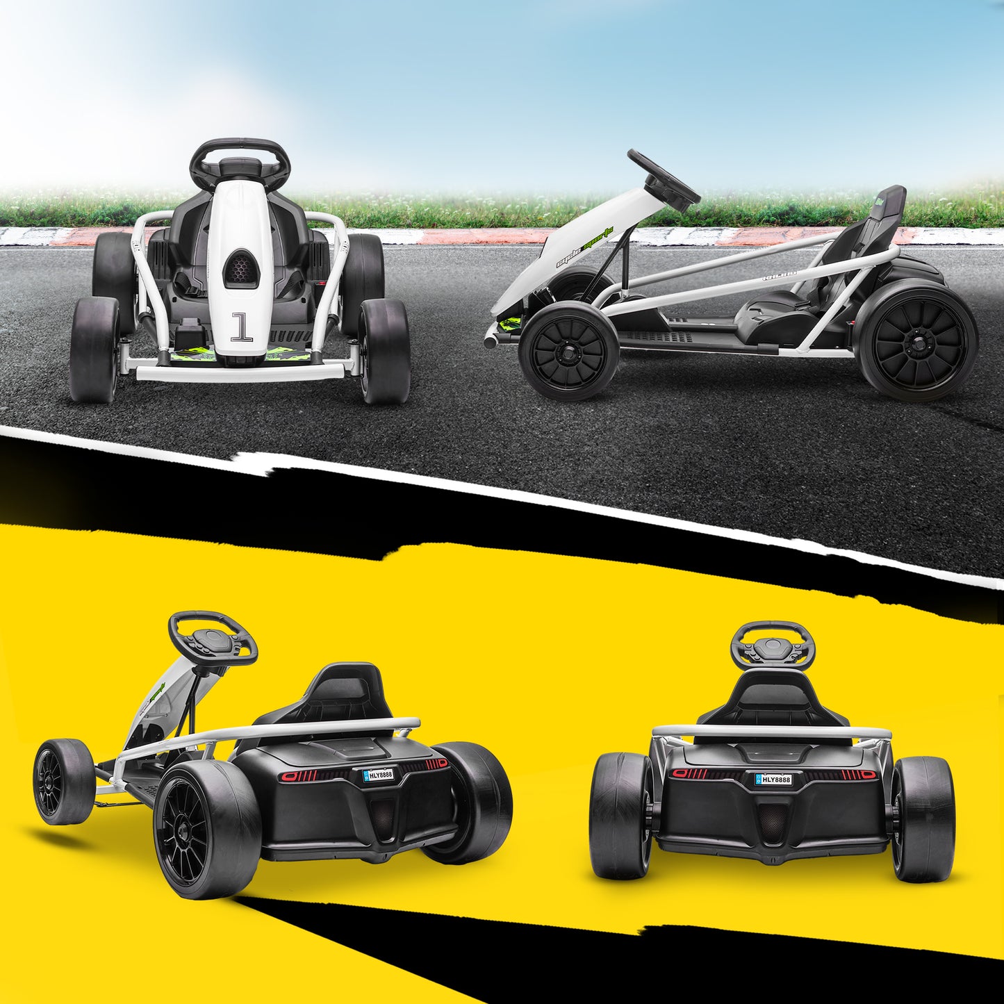 HOMCOM 24V kids electric drift go-kart in white - product view 9
