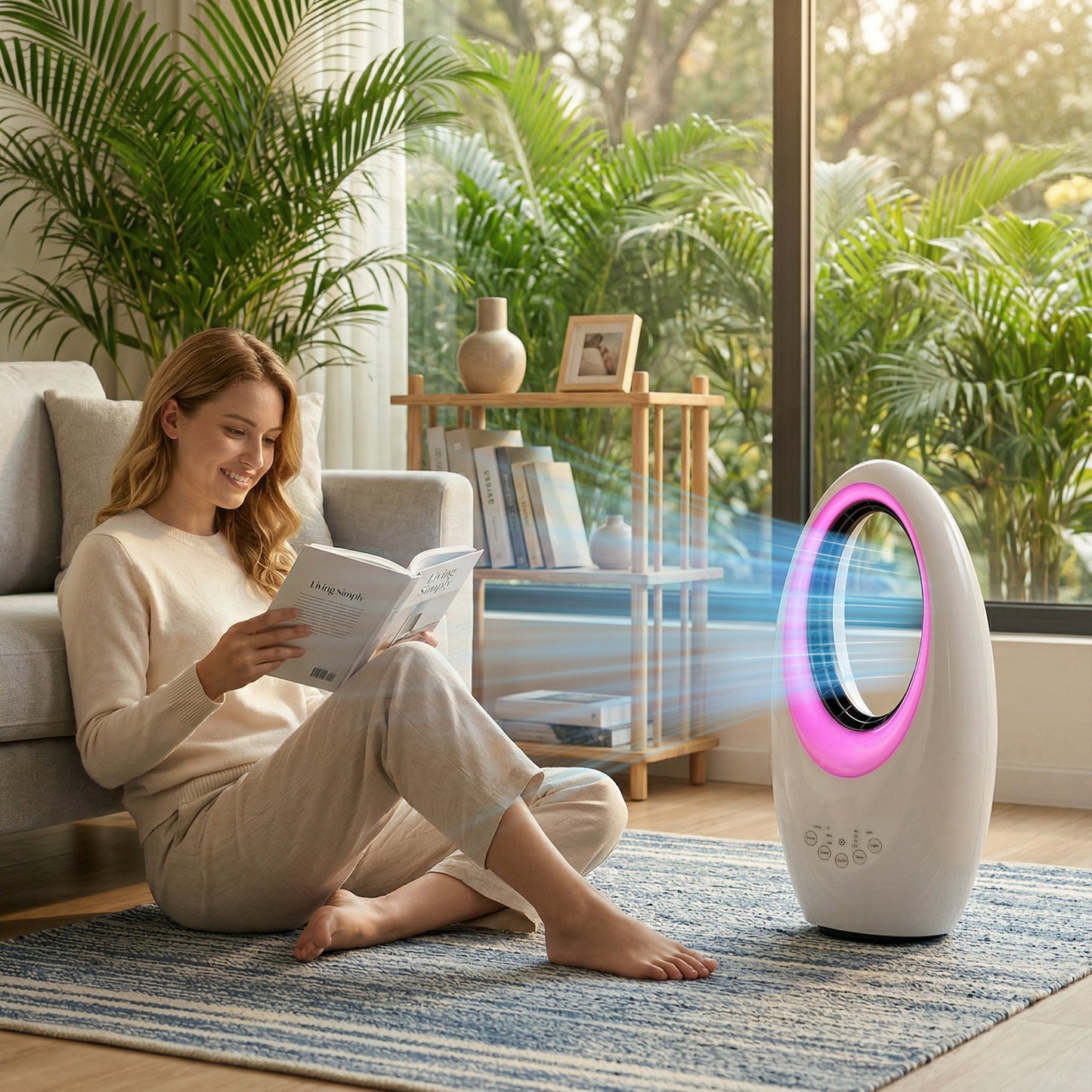 HOMCOM Bladeless Tower Fan with 4-Colour LED Mood Light | 36dB, 6m/s, 60° Oscillation, 7.5H Timer, Remote — White