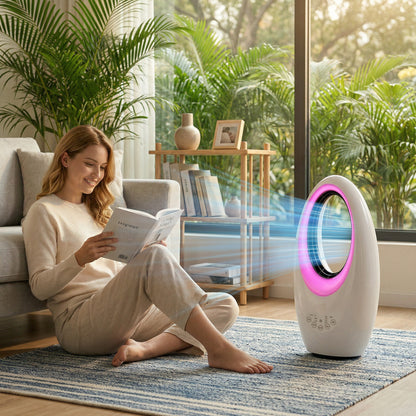 HOMCOM Bladeless Tower Fan with 4-Colour LED Mood Light | 36dB, 6m/s, 60° Oscillation, 7.5H Timer, Remote — White