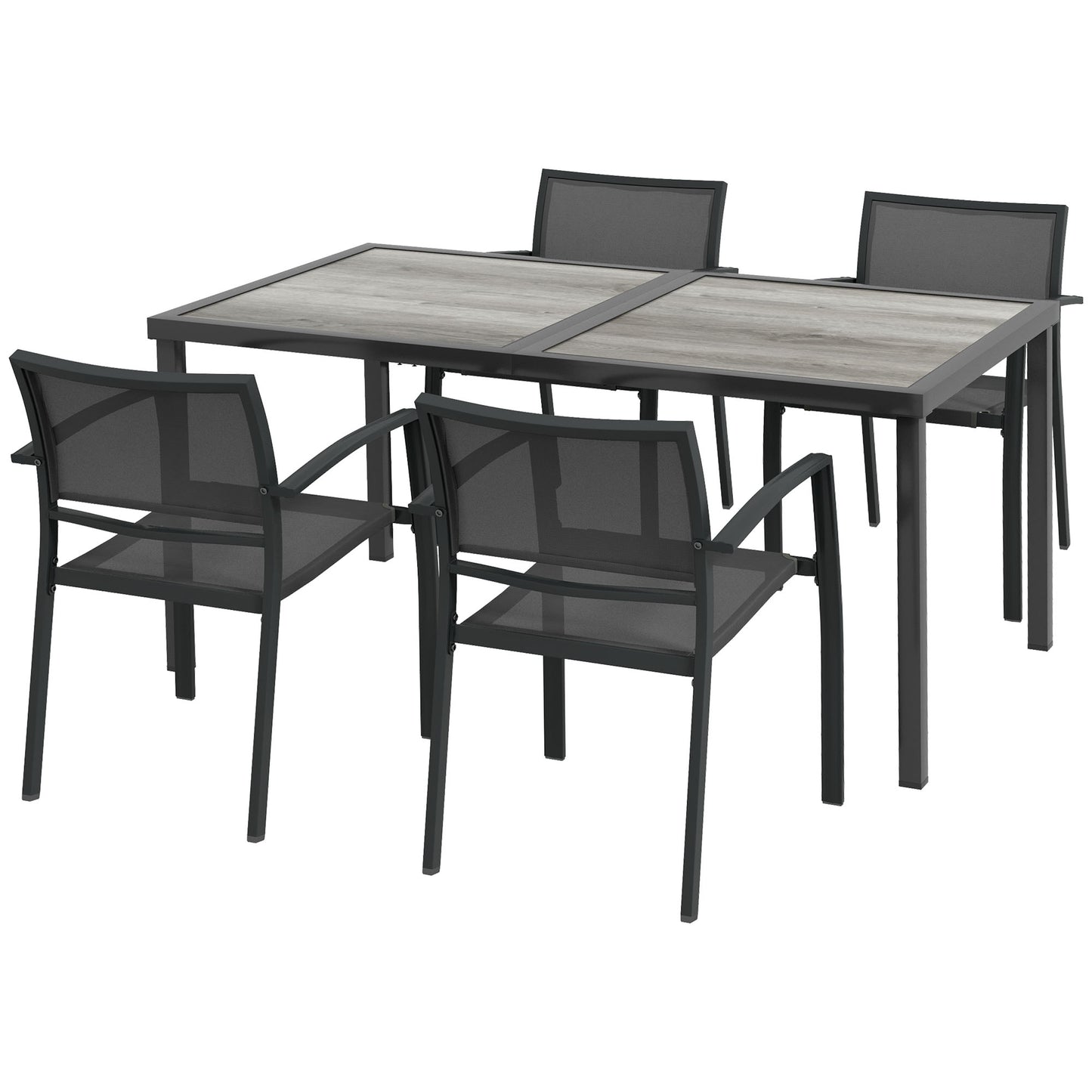 Outsunny 5-Piece Outdoor Dining Set | Wood-Effect Table