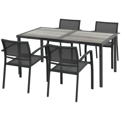 Outsunny 5-Piece Outdoor Dining Set | Wood-Effect Table