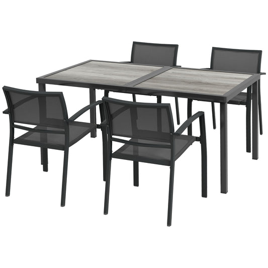 Outsunny 5-Piece Outdoor Dining Set | Wood-Effect Table