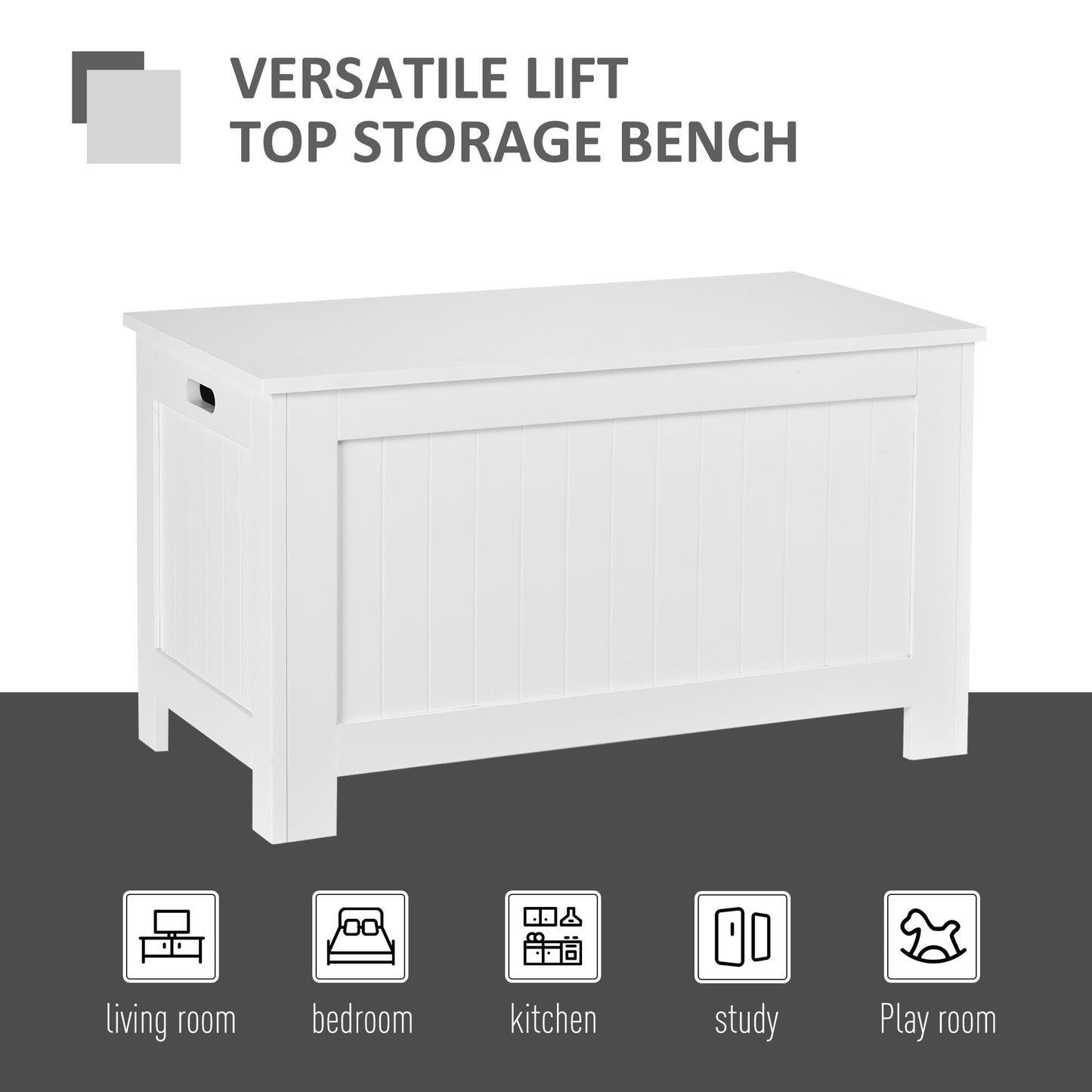 HOMCOM Lift-Top Storage Chest | Toy Box & Blanket Storage Bench, White