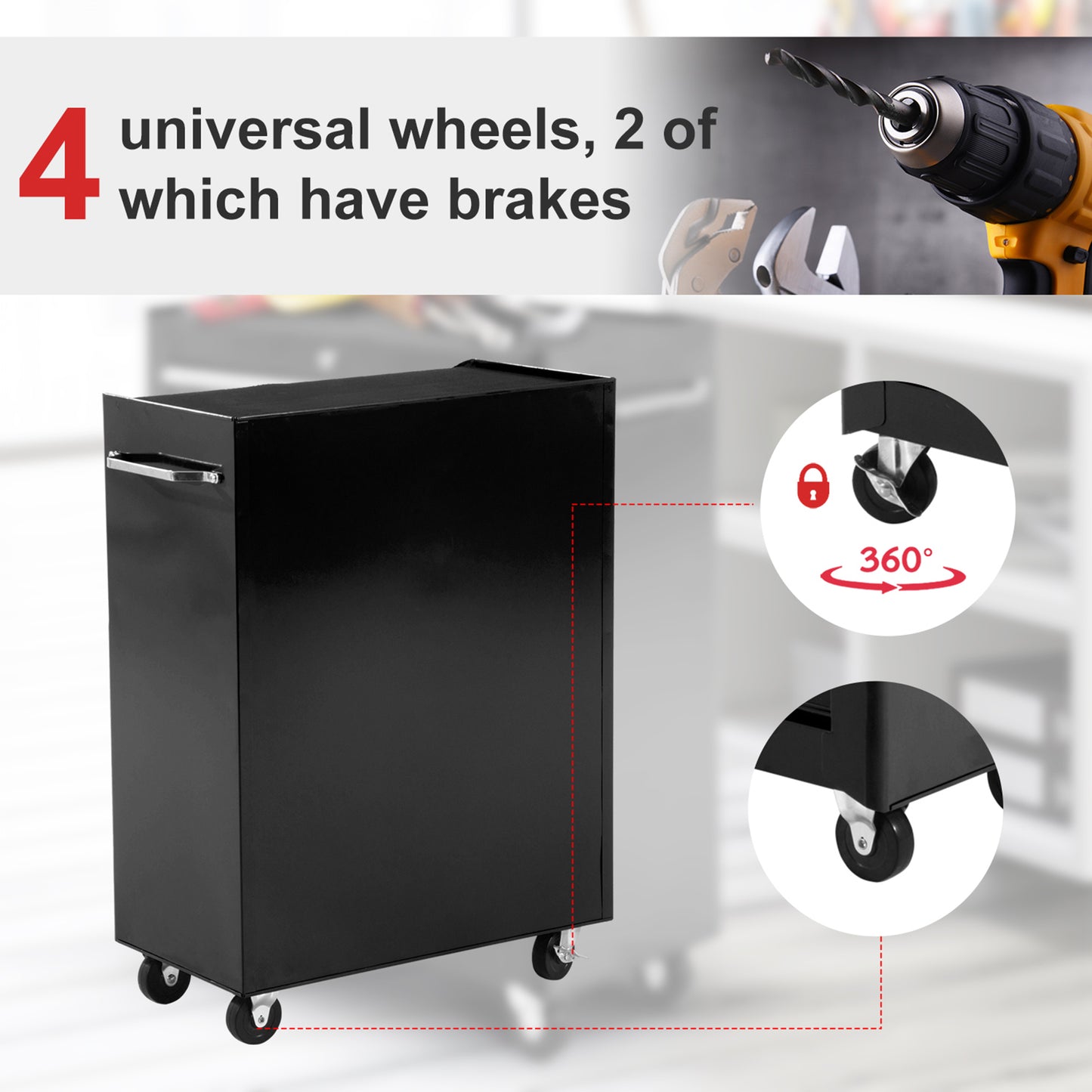 HOMCOM 5-Drawer Tool Box on Wheels | Lockable Garage Storage Cabinet, Black