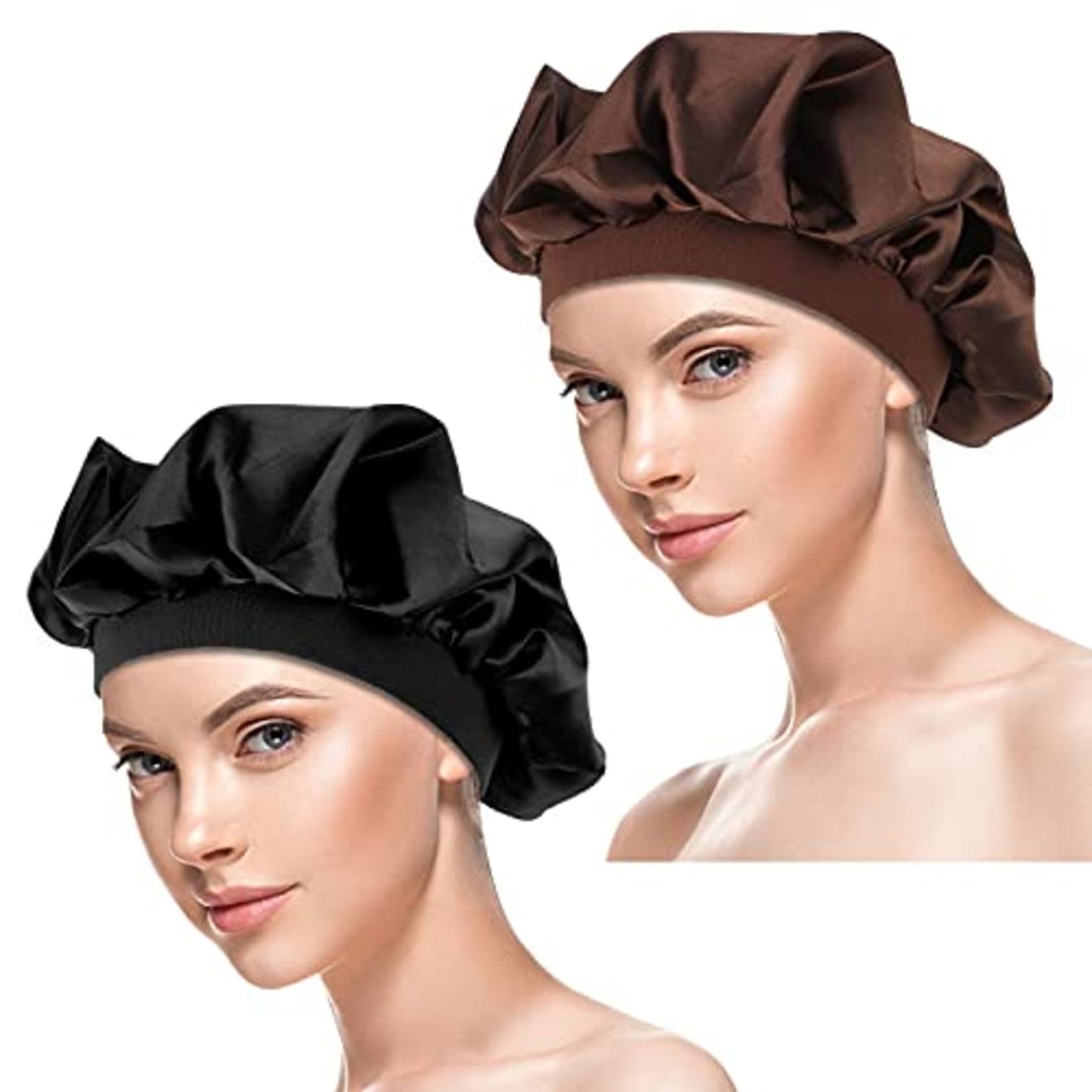 Satin Sleep Bonnet 2-Pack | Silk Hair Bonnet for Sleeping, Soft Elastic Band, Breathable Hair Wrap
