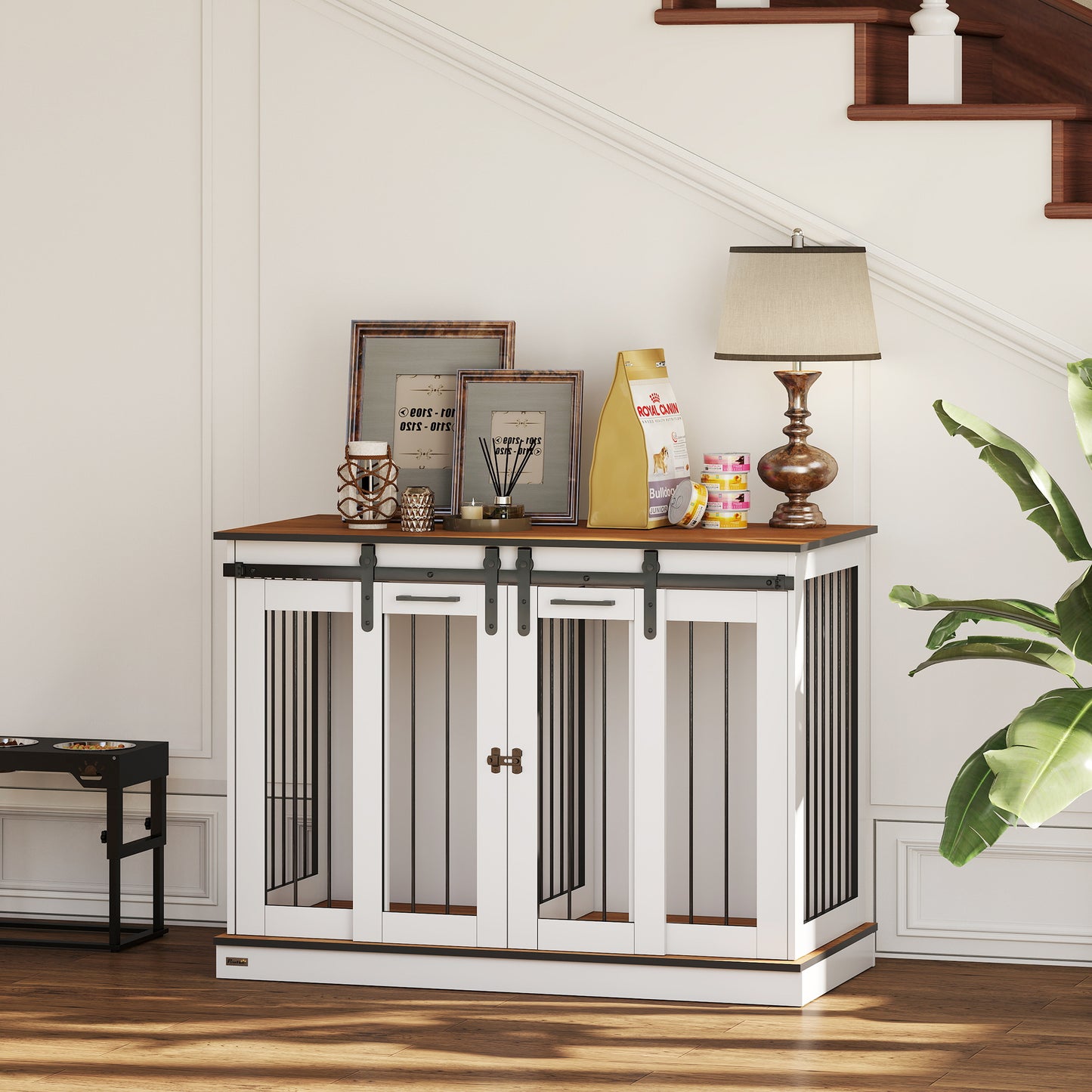 PawHut Dog Crate Furniture | Double Dog Cage with Divider, White
