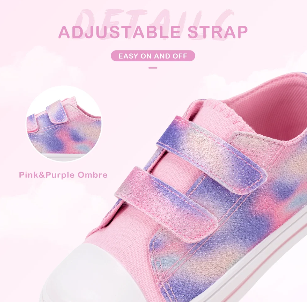 Funcoo Dual Strap Girls Canvas Shoes | Hook & Loop Fastening, Non-Slip Sole, Breathable, Soft EVA Insole