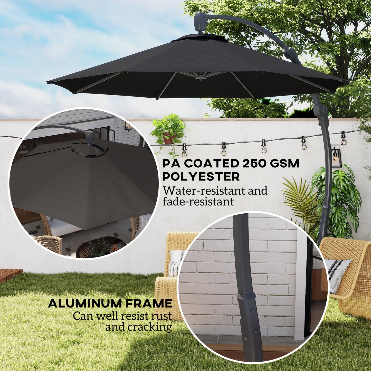 Outsunny 3m Cantilever Garden Parasol | 360 Degree Rotation