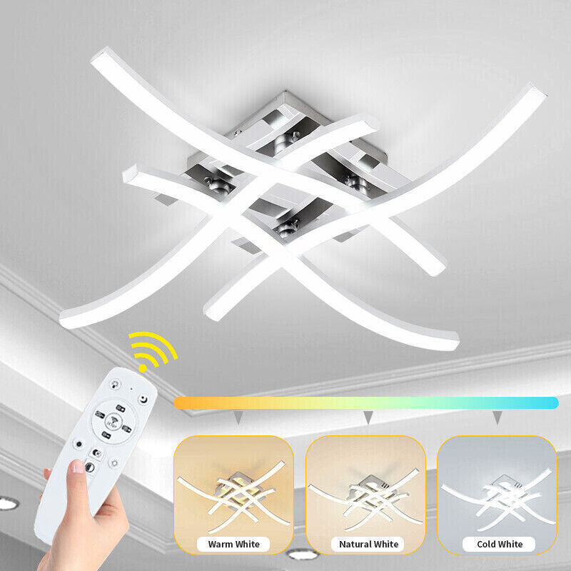 Modern LED Ceiling Light – 4 Wave Dimmable Lamps with Remote Control | Adjustable Colour Temperature for Kitchen, Living Room, Bedroom (24W, 3000K–6000K)
