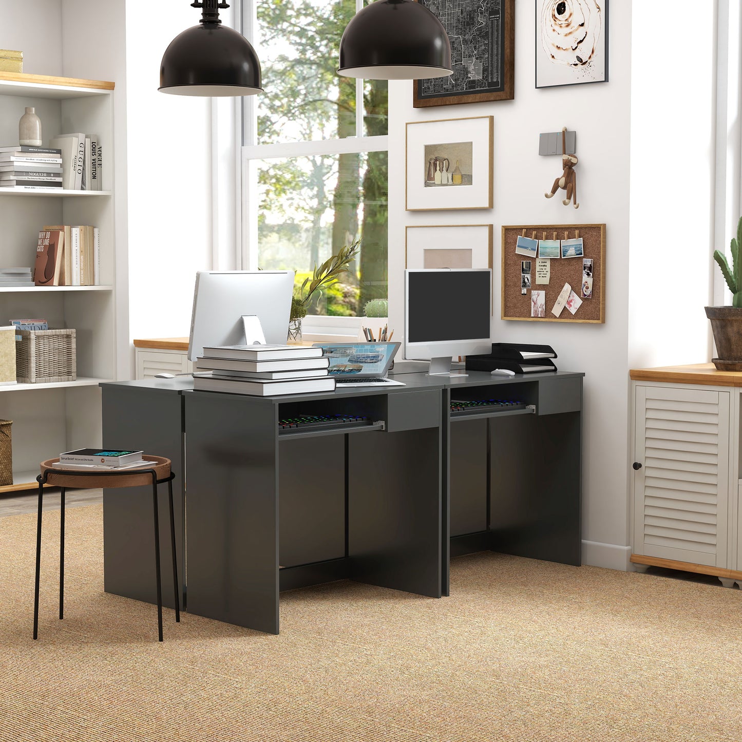 Compact Computer Desk with Keyboard Tray & Drawer | Grey | Home Office