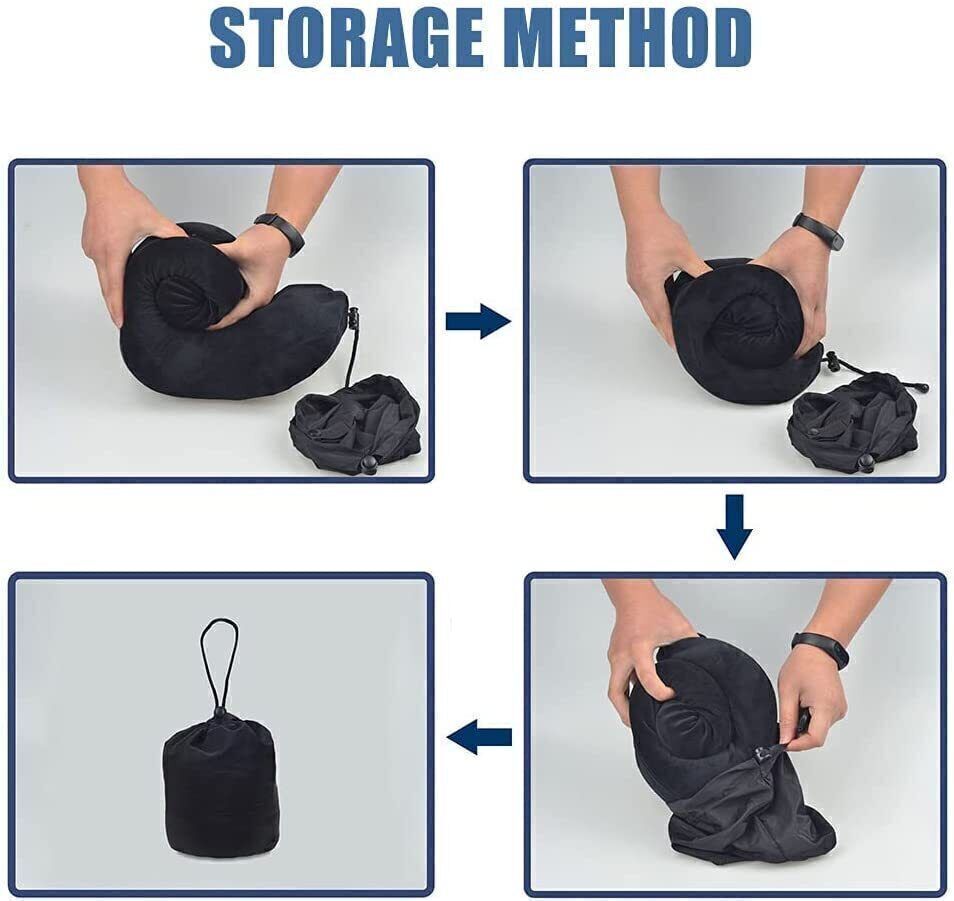 Memory Foam U-Shaped Travel Pillow – Neck Support Soft Headrest for Car Plane & Office – Includes Eye Mask Earplugs &