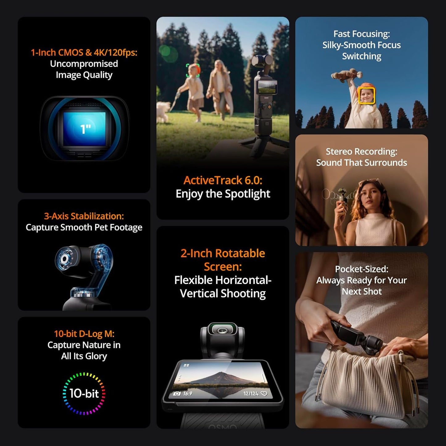 DJI Osmo Pocket 3 Vlogging Camera – 1" CMOS, 4K/120fps, 3‑Axis Stabilisation, Rotatable Touchscreen | Compact Video Camera | UK