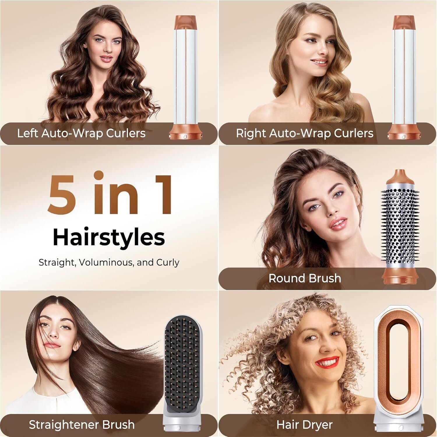 5-in-1 Professional Air Wrap Hair Styler – Dryer Curler Straightener Hot Air Brush & Volumiser – Ideal Gift for Women