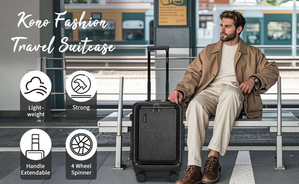 Kono Hardshell Luggage Set | ABS+PC Lightweight, TSA Lock, 4 Spinner Wheels — 2-Piece or 4-Piece, Navy, Grey, Black or Burgundy
