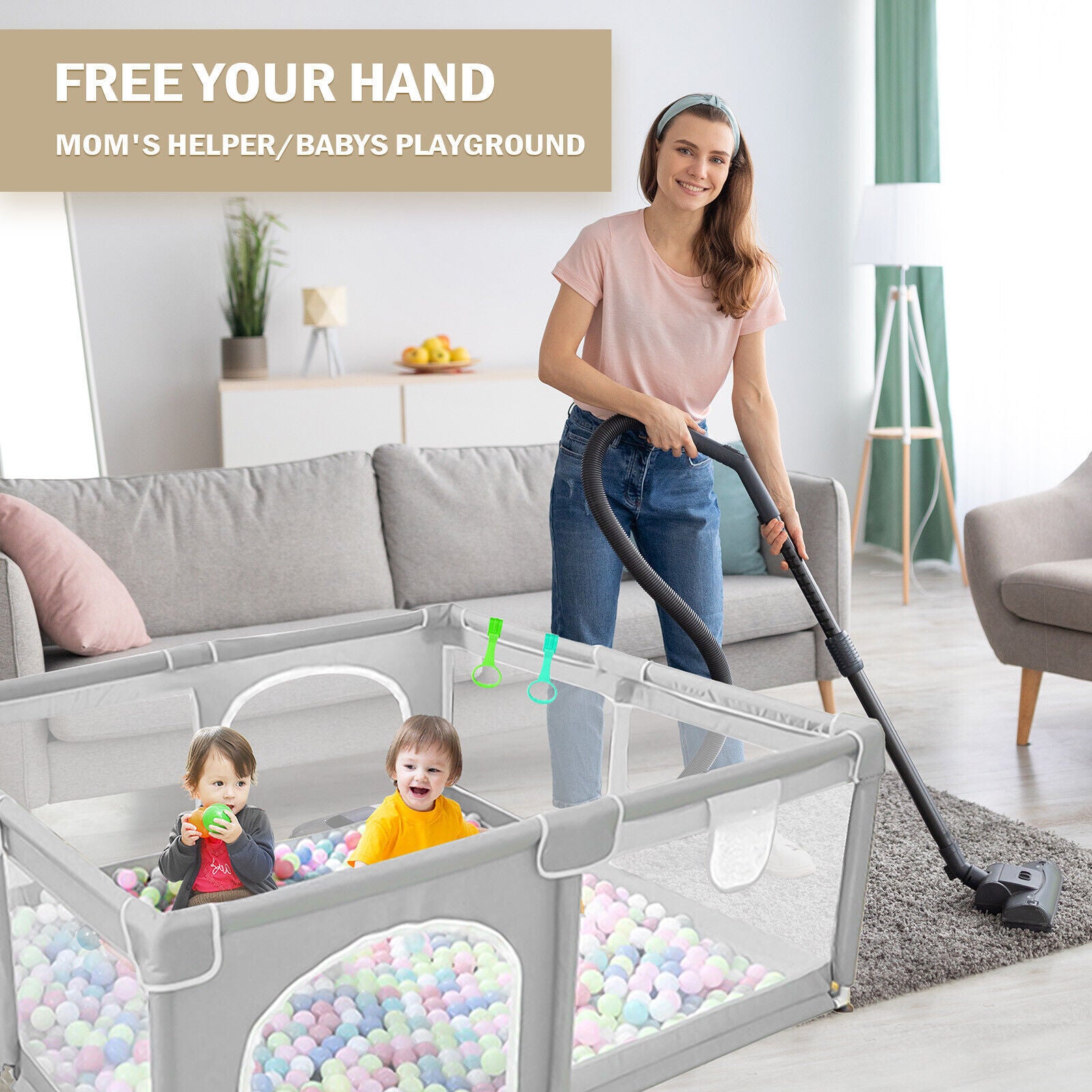 Baby Playpen with Mat – Indoor & Outdoor Activity Fence for Toddlers - Grey